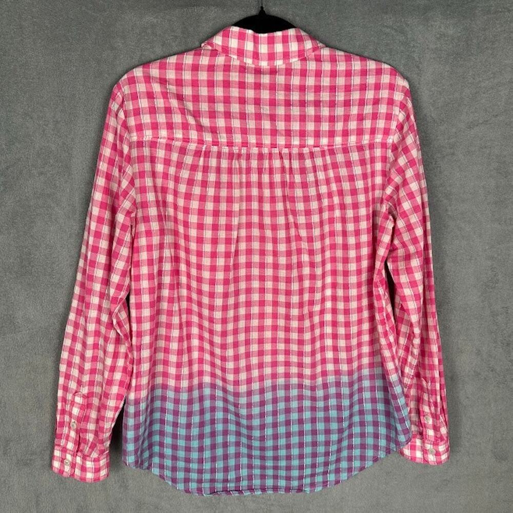 Anthropologie Pilcro Top Womens Small Pink Blue Plaid Ombre Relaxed Button Up - Picture 6 of 13